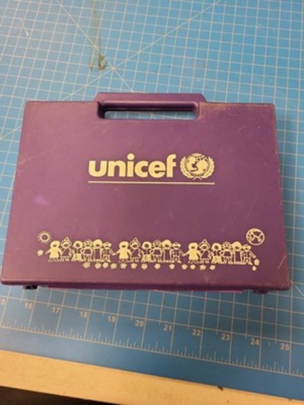 Vintage UNICEF Puzzle Blocks Set In Purple Carry Case Educational Toy Slovenia
